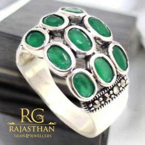 Rajasthan Gems Ring Silver 925 Sterling Women Natural Green Onyx & Marcasite Gem Stone Handmade Gift G388