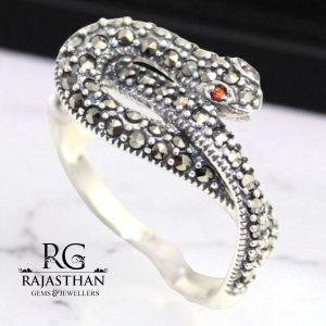 Rajasthan Gems Snake Ring 925 Sterling Silver Handmade Marcasite Stone Unisex Women Gift G399