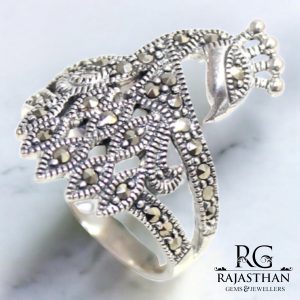 Rajasthan Gems Ring Peacock 925 Sterling Silver Marcasite Stone Handmade Unisex Men Women Gift G412