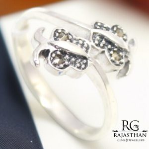 Rajasthan Gems Butterfly Charm Ring Band 925 Sterling Silver Marcasite Gem Stone Handmade Women Gift G414