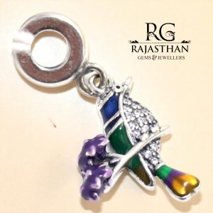 Rajasthan Gems Charm Bird Pendant 925 Sterling Silver Cubic Zirconia Zircon Stone Enamel Meena Meenakari Women Men Unisex Handmade G429