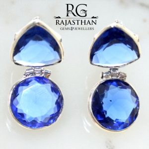 Rajasthan Gems Earrings 925 Sterling Silver Blue Cubic Zirconia Zircon Stone Handmade Women Gift G436