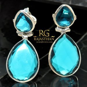 Rajasthan Gems Earrings 925 Sterling Silver Blue Cubic Zirconia CZ Zircon Stone Handmade Women Gift G437