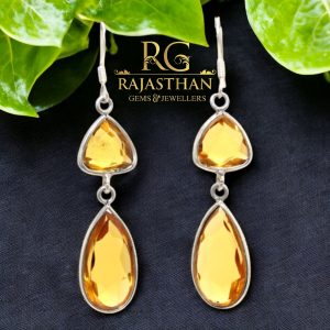 Rajasthan Gems Earrings 925 Sterling Silver Yellow Cubic Zirconia CZ Zircon Stone Handmade Women Gift G438