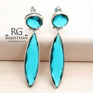 Rajasthan Gems Earrings 925 Sterling Silver Blue Cubic Zirconia CZ Zircon Stone Handmade Women Gift G441