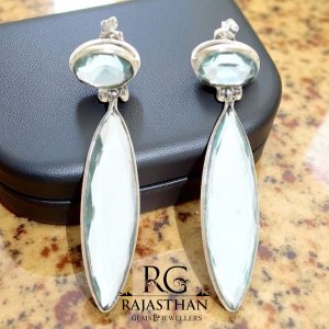 Rajasthan Gems Earrings 925 Sterling Silver Blue Cubic Zirconia CZ Zircon Stone Handmade Women Gift G441