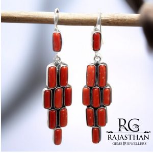 Rajasthan Gems Earrings 925 Sterling Silver Natural Orange Gem Stone Handmade Women Gift G445