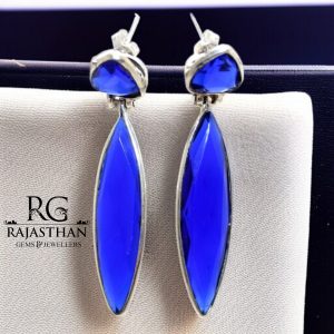 Rajasthan Gems Earrings 925 Sterling Silver Blue Cubic Zirconia CZ Zircon Stone Handmade Women Gift G446