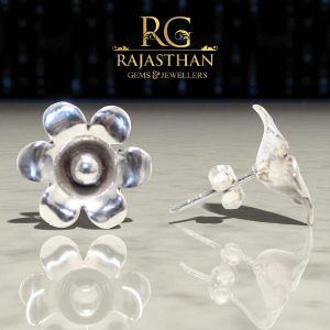 Rajasthan Gems Stud Tops Charm Flower Earrings 925 Sterling Silver Traditional Tribal Handmade Women Gift G450