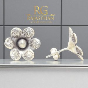Rajasthan Gems Stud Tops Charm Flower Earrings 925 Sterling Silver Traditional Tribal Handmade Women Gift G456
