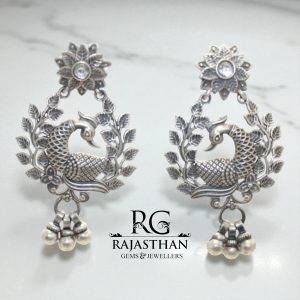 Rajasthan Gems Traditional Peacock Earrings 925 Sterling Silver Cubic Zirconia Zircon Stone Handmade Tribal Women Gift G459