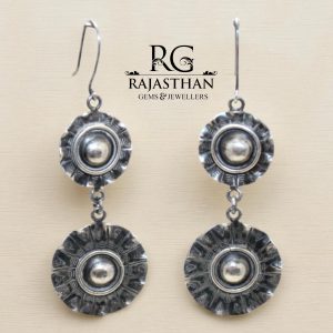 Rajasthan Gems Dangle Earrings 925 Sterling Silver Vintage Traditional Tribal Handmade Women Gift G464