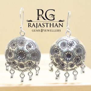 Rajasthan Gems Dangle Earrings 925 Sterling Silver Vintage Traditional Tribal Handmade Women Gift G468