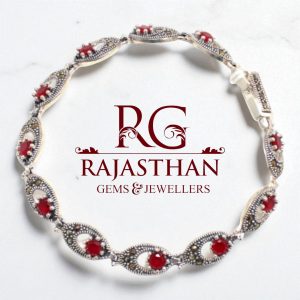 Rajasthan Gems Bracelet Openable 925 Sterling Silver Marcasite & Red Onyx Gem Stone Women Handmade GIft G470