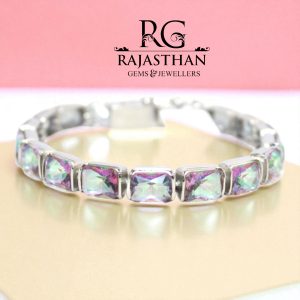 Rajasthan Gems Bracelet 925 Sterling Silver Jewelry Natural Mystic Topaz Gem Stone Women Handmade Gift G471