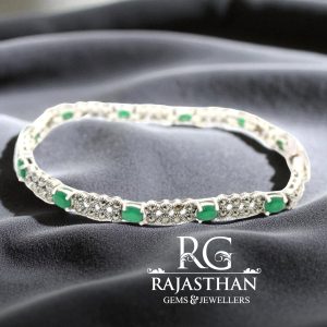 Rajasthan Gems Bracelet Openable 925 Sterling Silver Marcasite & Green Onyx Gem Stone Women Handmade GIft G478