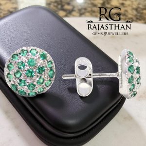 Rajasthan Gems Stud Earrings 925 Sterling Silver Green Cubic Zirconia CZ Zircon Stone Handmade Tops Women Gift G486