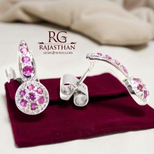 Rajasthan Gems Stud Earrings 925 Sterling Silver Pink Cubic Zirconia CZ Zircon Stone Handmade Tops Women Gift G487