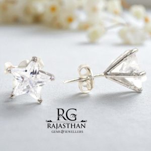Rajasthan Gems Star Charm Stud Earrings 925 Sterling Silver Cubic Zirconia CZ Zircon Stone Handmade Tops Women Gift G488