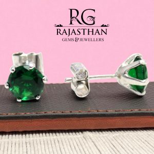 Rajasthan Gems Stud Earrings 925 Sterling Silver Green Cubic Zirconia CZ Zircon Stone Handmade Tops Women Gift G491