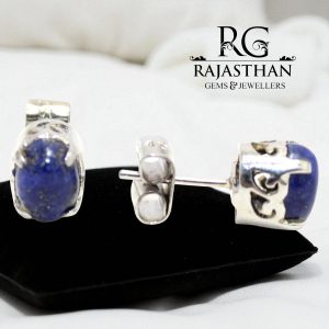 Rajasthan Gems Stud Earrings 925 Sterling Silver Green Natural Blue Lapis Lazuli Gem Stone Handmade Tops Women Gift G493