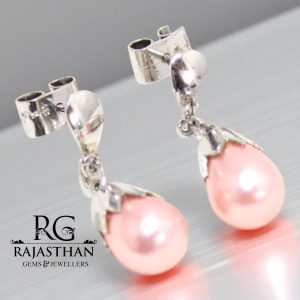 Rajasthan Gems Stud Dangle Earrings 925 Sterling Silver Natural Freshwater Pearl Gem Stone Women Handmade Gift G505