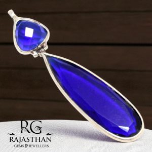 Rajasthan Gems Pendant 925 Sterling Silver Blue Hydro Stone Women Handmade Gift G513