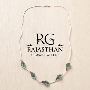 Rajasthan Gems Necklace Earrings Jewelry Set 925 Sterling Silver Designer Marcasite & Green Onyx Gem Stone Handmade Women Gift G516