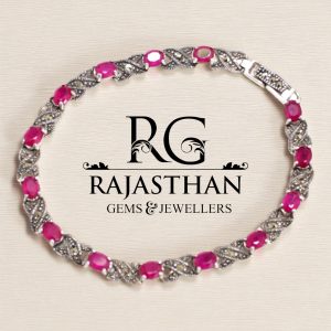 Rajasthan Gems Bracelet 925 Sterling Silver Marcasite & Red Onyx Gem Stone Women Handmade Gift Designer G517