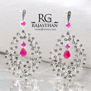Rajasthan Gems Designer Earrings 925 Sterling Silver Marcasite & Red Onyx Gem Stone Handmade Women Gift G553