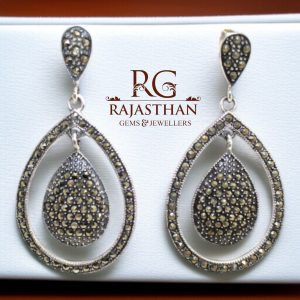 Rajasthan Gems Designer Dangle Earrings 925 Sterling Silver Marcasite Gem Stone Handmade Women Gift G555