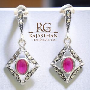 Rajasthan Gems Designer Earrings 925 Sterling Silver Marcasite & Onyx Gem Stone Handmade Women Gift G559