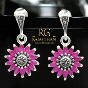 Rajasthan Gems Designer Earrings 925 Sterling Silver Marcasite & Onyx Gem Stone Handmade Women Gift G561