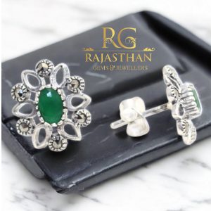 Rajasthan Gems Stud Earrings Tops 925 Sterling Silver Women Marcasite & Onyx Gem Stone Handmade Gift G578