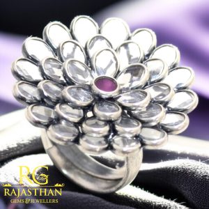 Rajasthan Gems Adjustable Ring 925 Sterling Silver Cubic Zirconia CZ Stone Women Handmade Gift G605