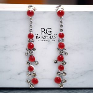 Rajasthan Gems Designer Dangle Earrings 925 Sterling Silver Marcasite & Carnelian Gem Stone Handmade Women Gift G610