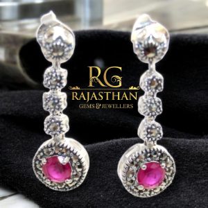 Rajasthan Gems Designer Earrings 925 Sterling Silver Marcasite & Onyx Gem Stone Handmade Women Gift G618
