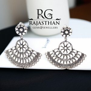 Rajasthan Gems Dangle Earrings Silver 925 Sterling Traditional Tribal Cubic Zirconia CZ Stone Handmade Gift Women G620