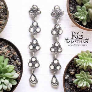 Rajasthan Gems Dangle Earrings Silver 925 Sterling Traditional Tribal Cubic Zirconia CZ Stone Handmade Gift Women G624