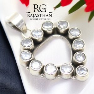 Rajasthan Gems Pendant 925 Sterling Silver Cubic Zirconia CZ Stone Women Unisex Handmade Gift G626