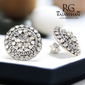 Rajasthan Gems Big Stud Earrings Tops Silver 925 Sterling Traditional Tribal Cubic Zirconia CZ Stone Handmade Gift Women G633