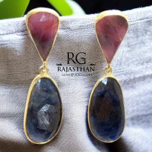 Rajasthan Gems Dangle Earrings 925 Sterling Silver Gold Rhodium Designer Natural Multi Sapphire Gem Stone Gemstone Handmade Gift Women G634