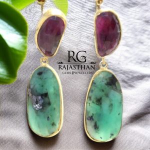 Rajasthan Gems Dangle Earrings 925 Sterling Silver Gold Rhodium Designer Natural Multi Sapphire Gem Stone Gemstone Handmade Gift Women G635