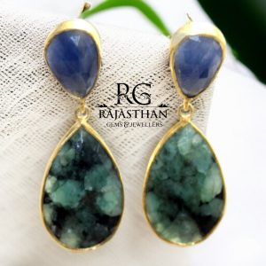 Rajasthan Gems Dangle Earrings 925 Sterling Silver Gold Rhodium Designer Natural Multi Sapphire Gem Stone Gemstone Handmade Gift Women G640