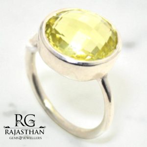 Rajasthan Gems Ring 925 Sterling Silver Women Men Unisex Natural Chess Cut Lemon Topaz Gem Stone Gemstone Handmade Gift G648