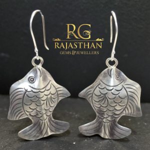 Rajasthan Gems Charm Fish Dangle Earrings 925 Sterling Silver Handmade Women Gift G682