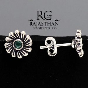 Rajasthan Gems Stud Earrings Tops Silver 925 Sterling Traditional Tribal Cubic Zirconia CZ Stone Handmade Gift Women G686