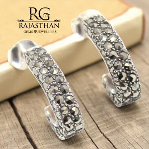 Rajasthan Gems Stud Earrings Tops 925 Sterling Silver Women Marcasite Stone Handmade Gift G689