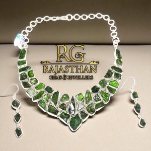 Rajasthan Gems Necklace Earrings Jewelry Set 925 Sterling Silver Natural Tourmaline Gem Stone Handmade Gift Women G741