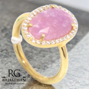 Rajasthan Gems Ring 925 Sterling Silver Women Gold Rhodium Natural Sapphire Gem Stone Gemstone & Cubic Zirconia CZ Handmade Gift G711